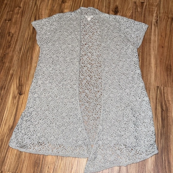Coldwater Creek womens cardigan XXL  20w 22w crochet knit duster grey silver - Picture 1 of 8
